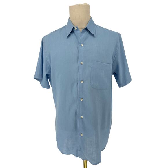 Land's End Light Blue Linen Shirt Casual Short Sleeve Button Up Y2K VTG Men's M - Picture 1 of 7